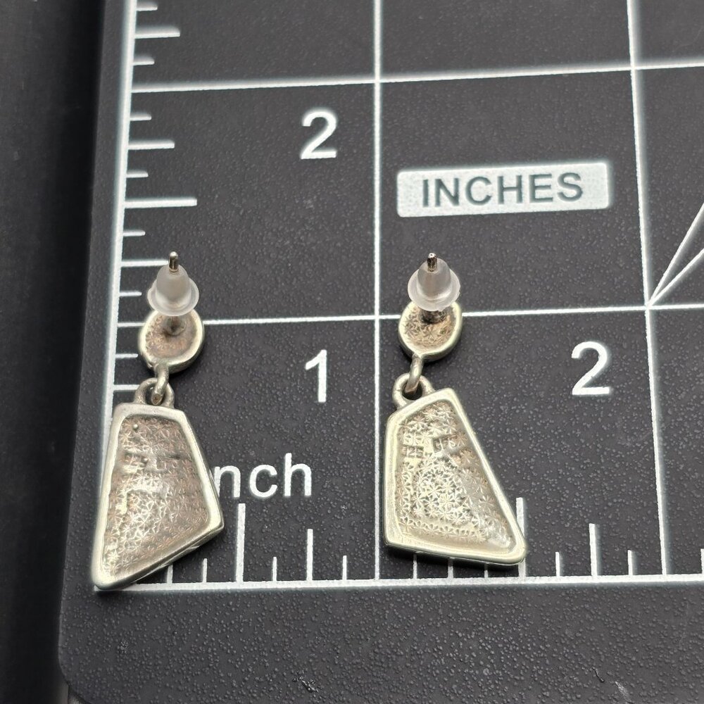 VTG Carol Felley Sterling Silver Abalone Mosaic Dangle Earrings 1" Signed CFJ - Picture 8 of 9
